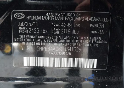 2012 Hyundai Sonata Gls from USA, damaged, VIN 5NPEB4AC8CH341329